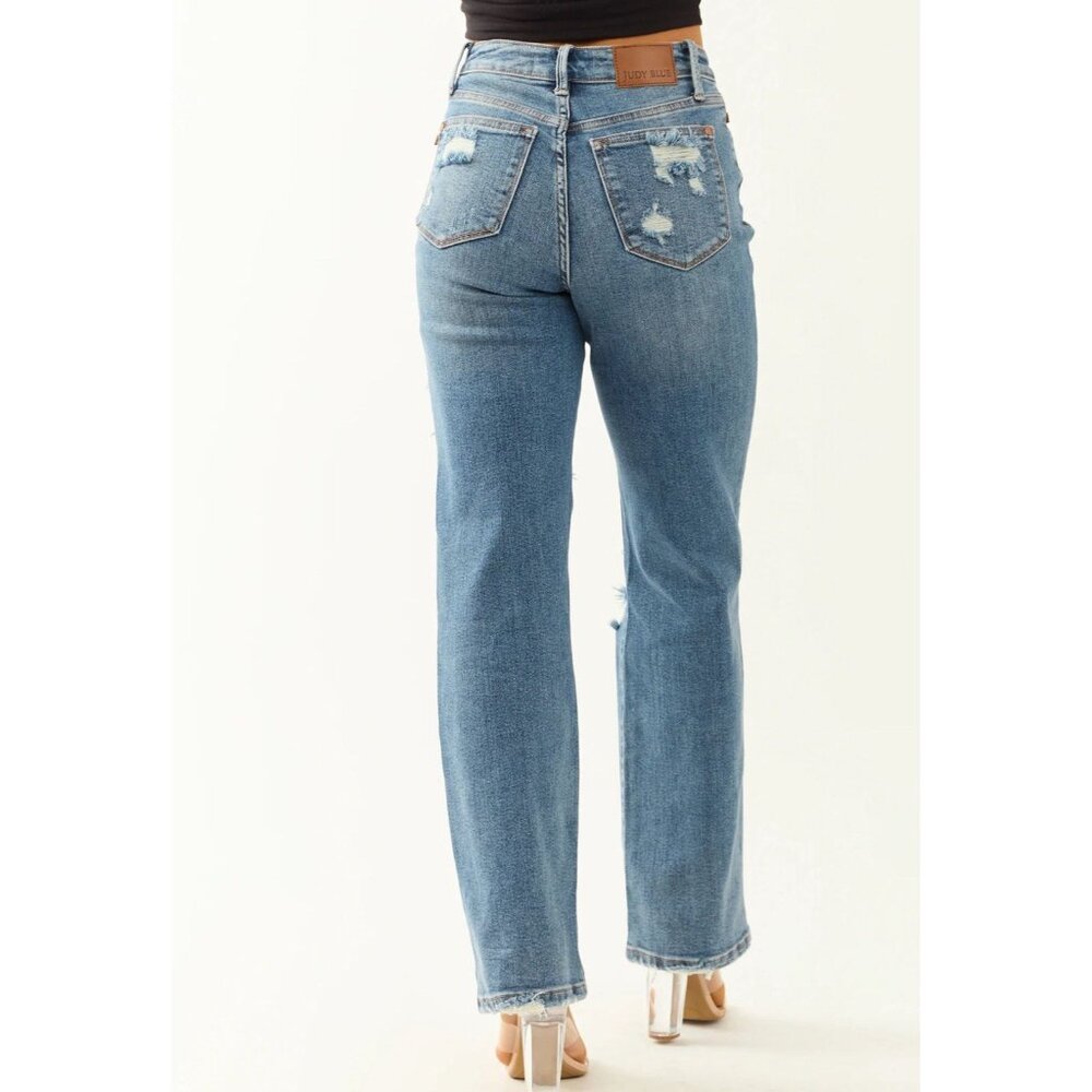 Judy Blue Jeans Women’s 7/28 Straight Fit Mid Rise Distressed Stretch Denim - Picture 4 of 15